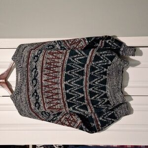 Men's Crewneck Geometric Knit Sweater - Gray, Teal & Rust